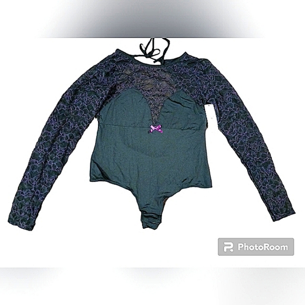RENÉ ROFÉ LINGERIE Long Sleeve Lace Purple And Black Bodysuit 🧚🏽‍♀️✨
